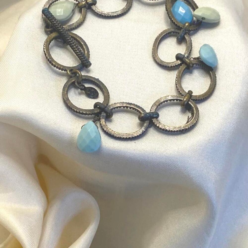 Vintage Premier Designs Blue Green Teardrop Charm Bracelet Toggle Retired